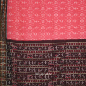 Pink Black Tribal Theme Odisha Ikat Sambalpuri Cotton Saree