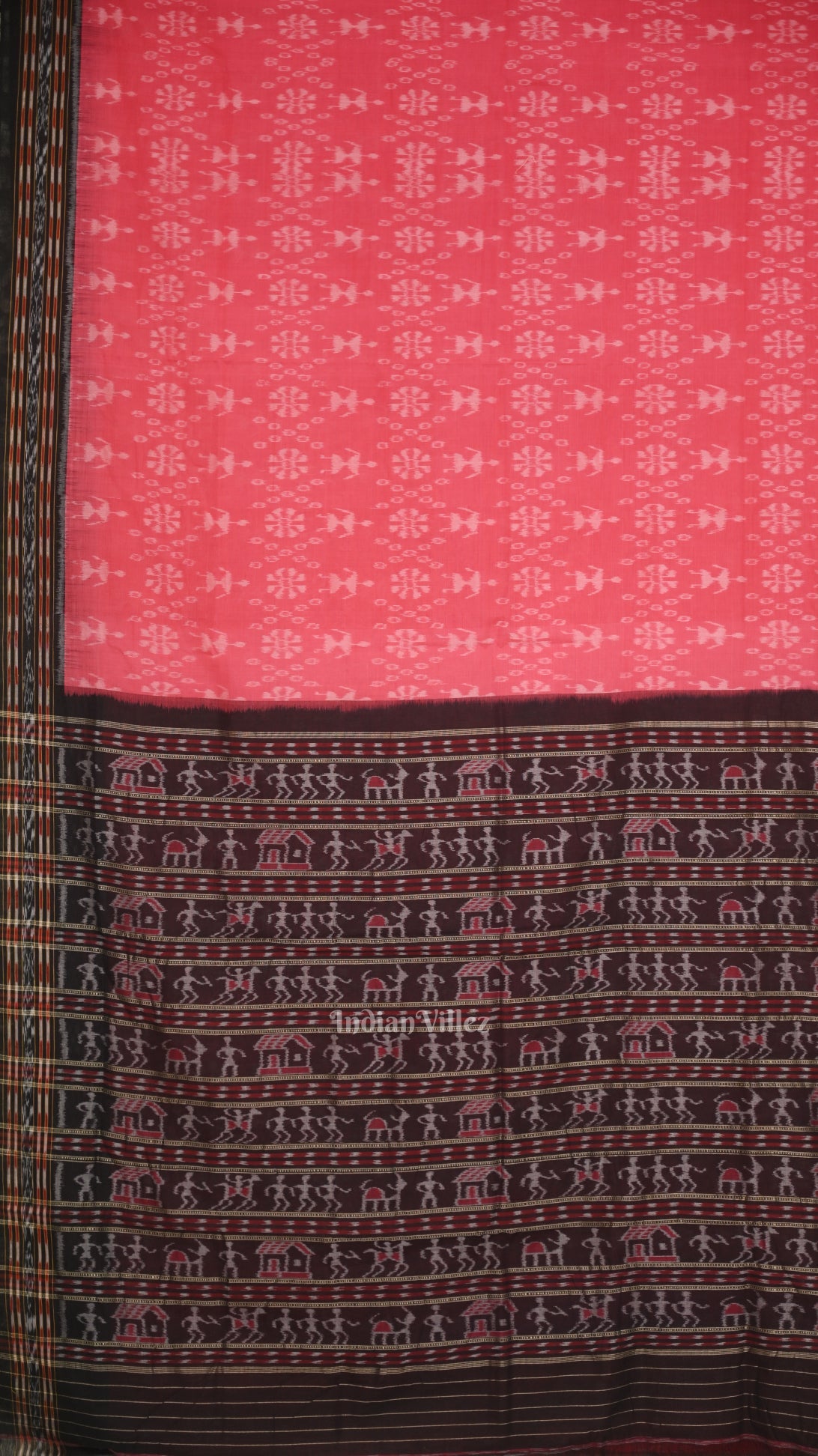Pink Black Tribal Theme Odisha Ikat Sambalpuri Cotton Saree