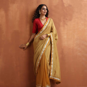 trueBrowns Gold Tissue Ready To Wear Saree