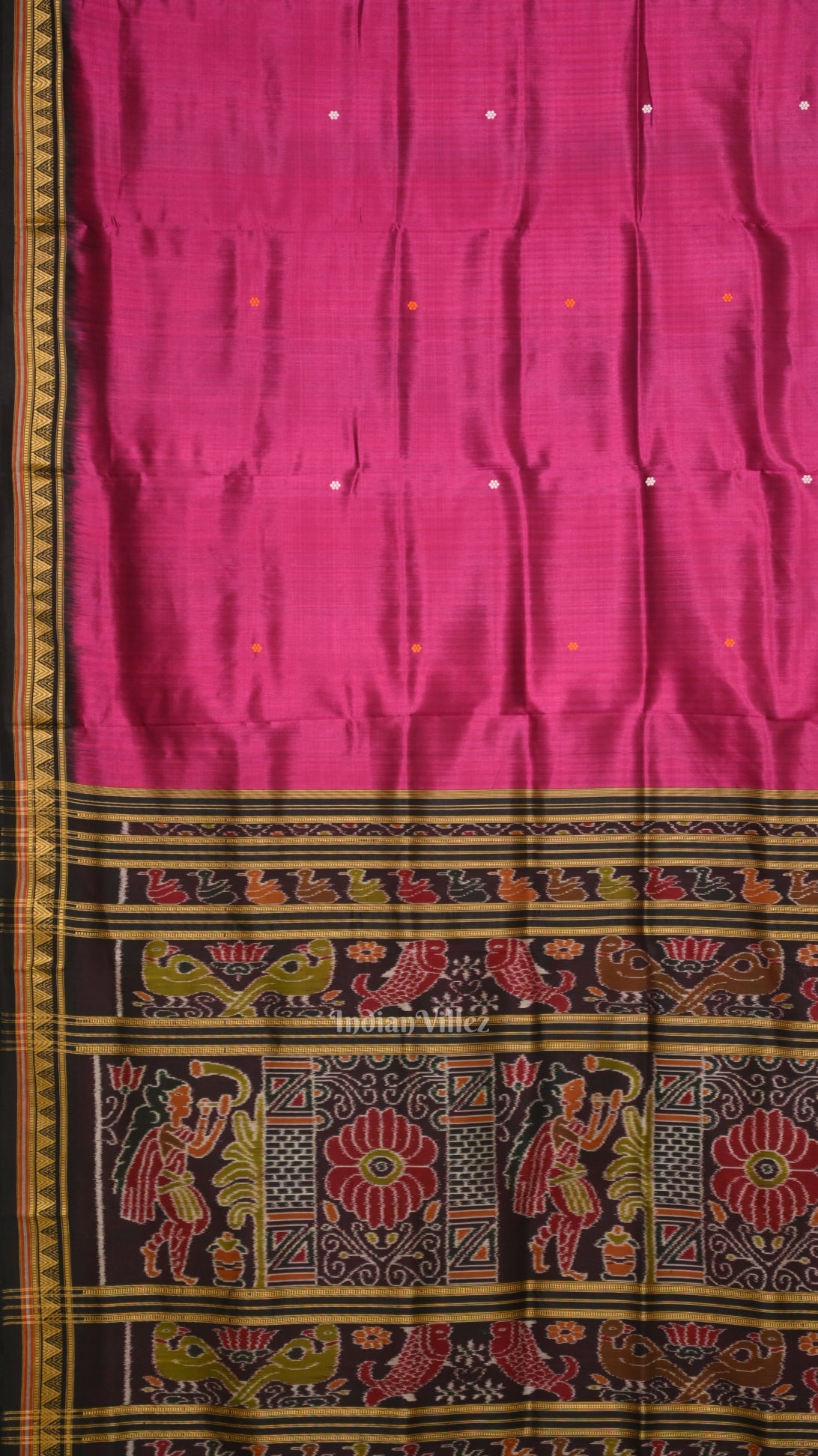 Deep Magenta Pink  Buti design Odisha Ikat Khandua Silk Saree