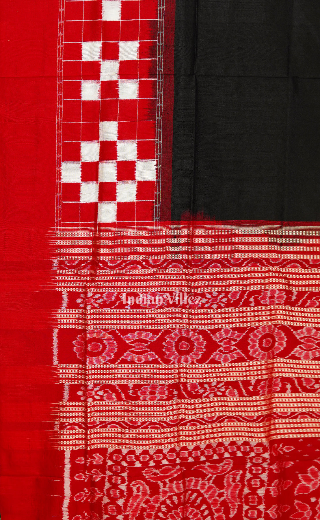 Black With Red Sambalpuri Pasapalli Theme Ikat Sambalpuri Silk Saree