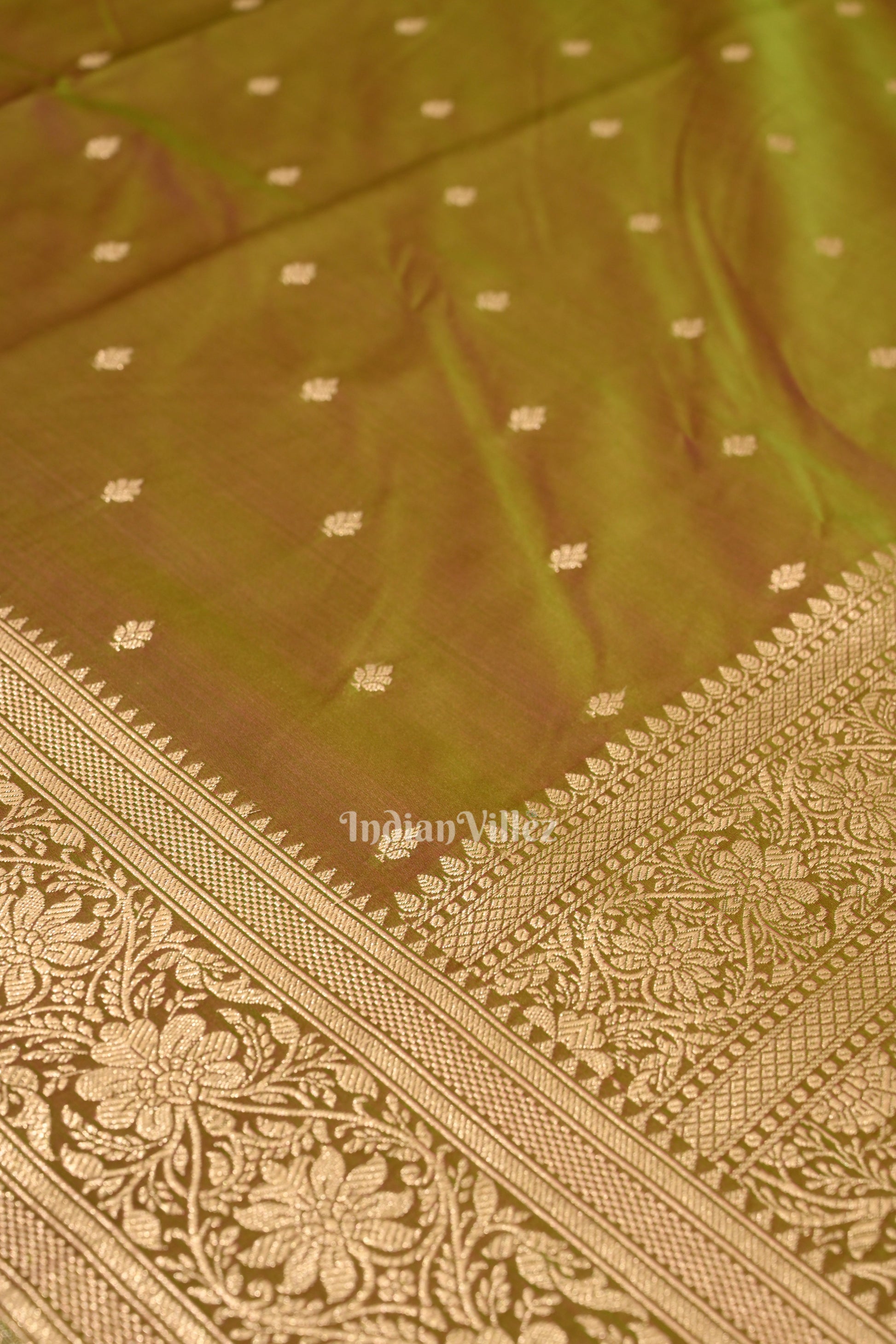 Parrot Green Mashru Satin Silk Banarasi Saree