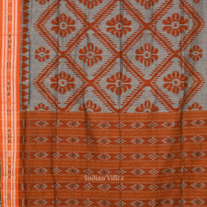 Grey Orange Bada Phula Odisha Ikat Maniabandha Cotton Saree