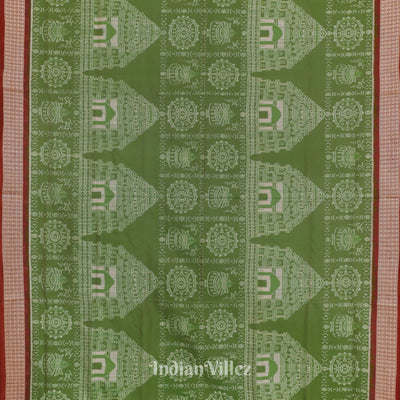 Green Dual Tone Odisha Ikat Konark Theme Sambalpuri Silk Saree