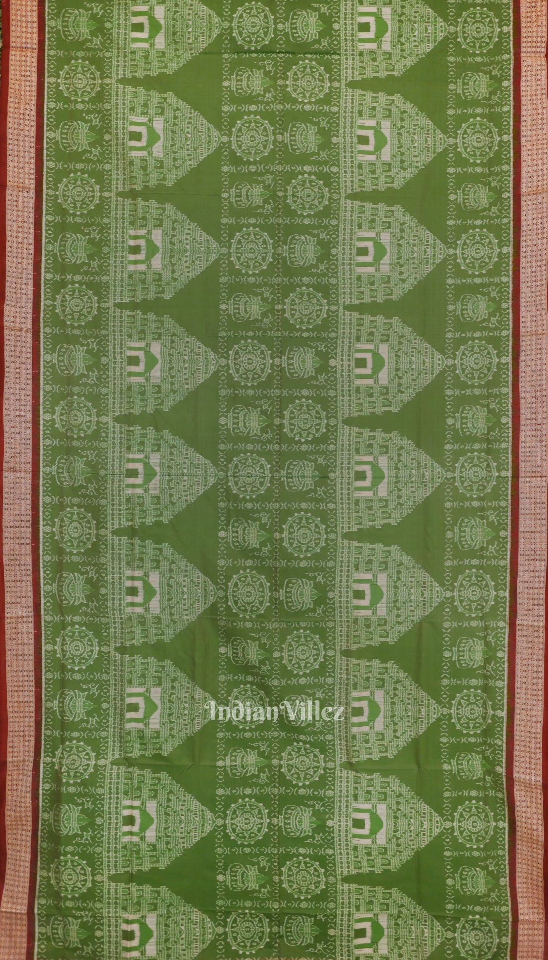 Green Dual Tone Odisha Ikat Konark Theme Sambalpuri Silk Saree