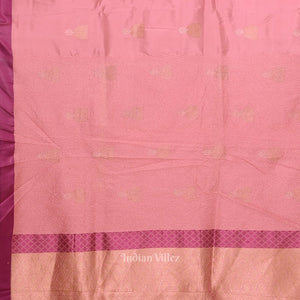 Light Pink with Violet Border Banarasi Katan Silk Saree