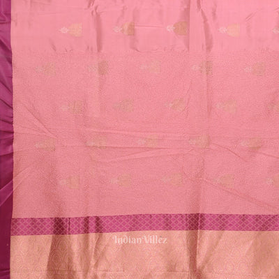 Light Pink with Violet Border Banarasi Katan Silk Saree