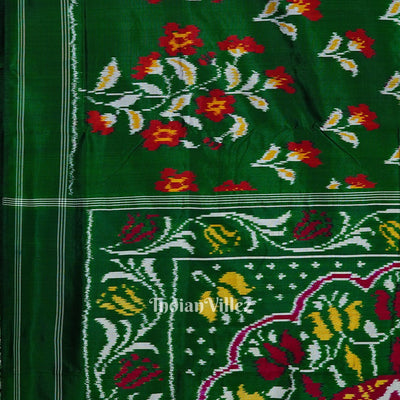 Green White Floral Design Pochampally Ikat Handloom Silk Saree