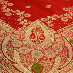 Exclusive Pure Red Bridal Meenakari Pure Mashru Satin Silk Banarasi Saree