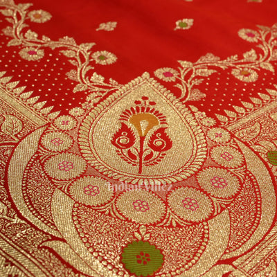 Exclusive Pure Red Bridal Meenakari Pure Mashru Satin Silk Banarasi Saree