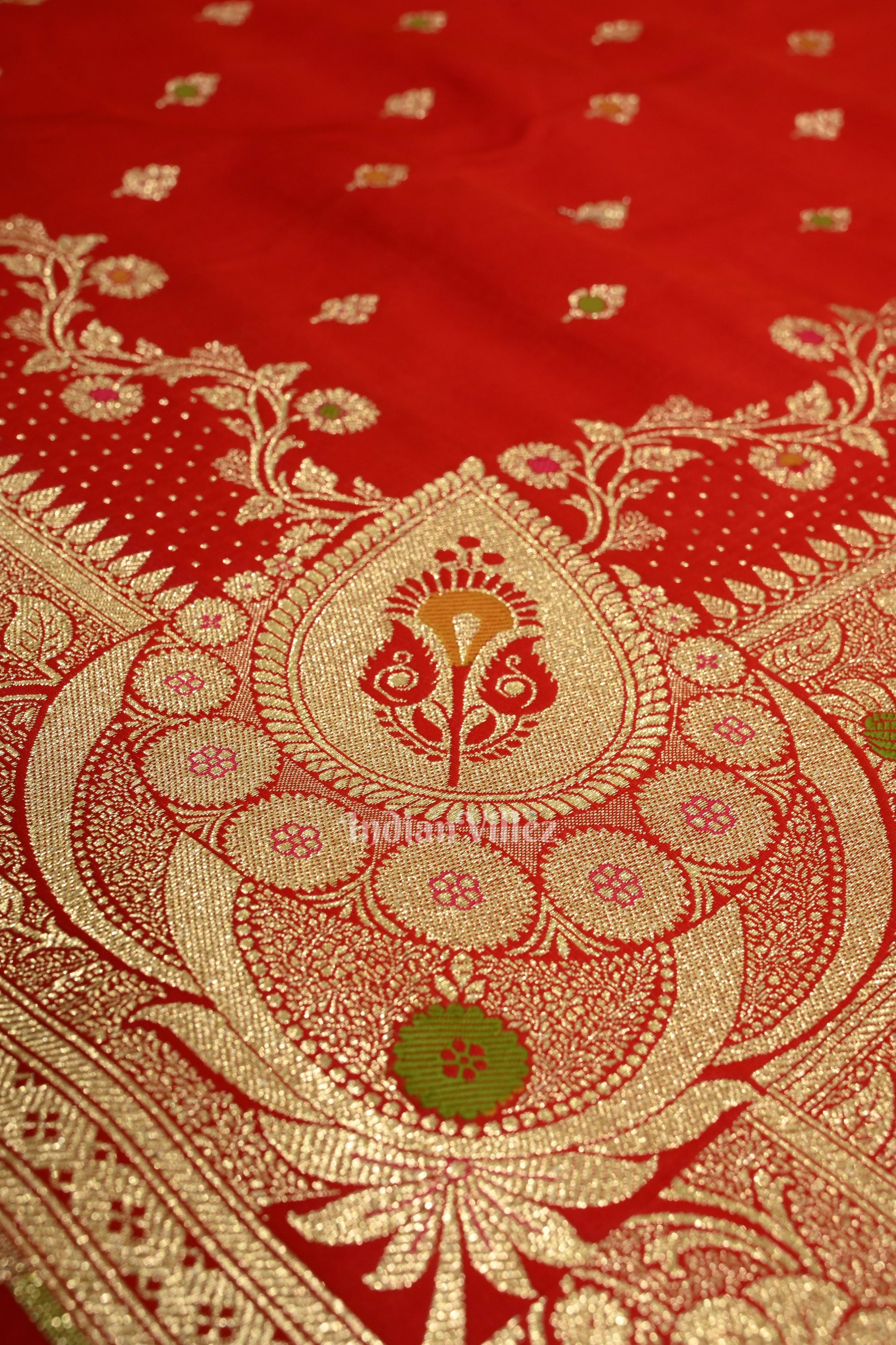 Exclusive Pure Red Bridal Meenakari Pure Mashru Satin Silk Banarasi Saree