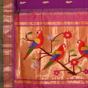 Purple Peacock Butti Paithani Silk Saree