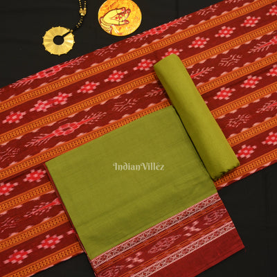 Maroon Green Pasapali Sambalpuri Cotton Dress set with Dupatta