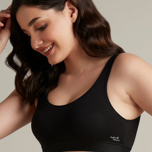 Easy Slip-On Non-Padded Non-Wired Cotton Bra - Black