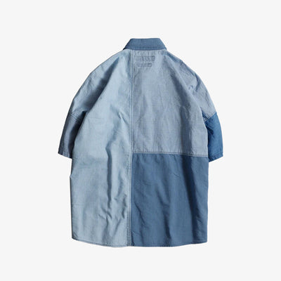 FDMTL | PATCHWORK S/S SHIRT 3YR WASH  { INDIGO