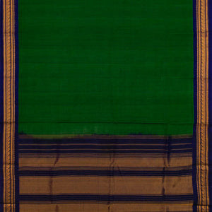 Dark Green Handloom Gadwal Cotton Saree With Contrast Purple Border