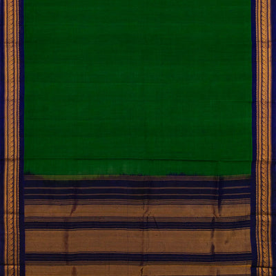 Dark Green Handloom Gadwal Cotton Saree With Contrast Purple Border