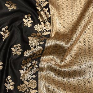 Deep Black Banarasi with Silver Satin Silk Saree