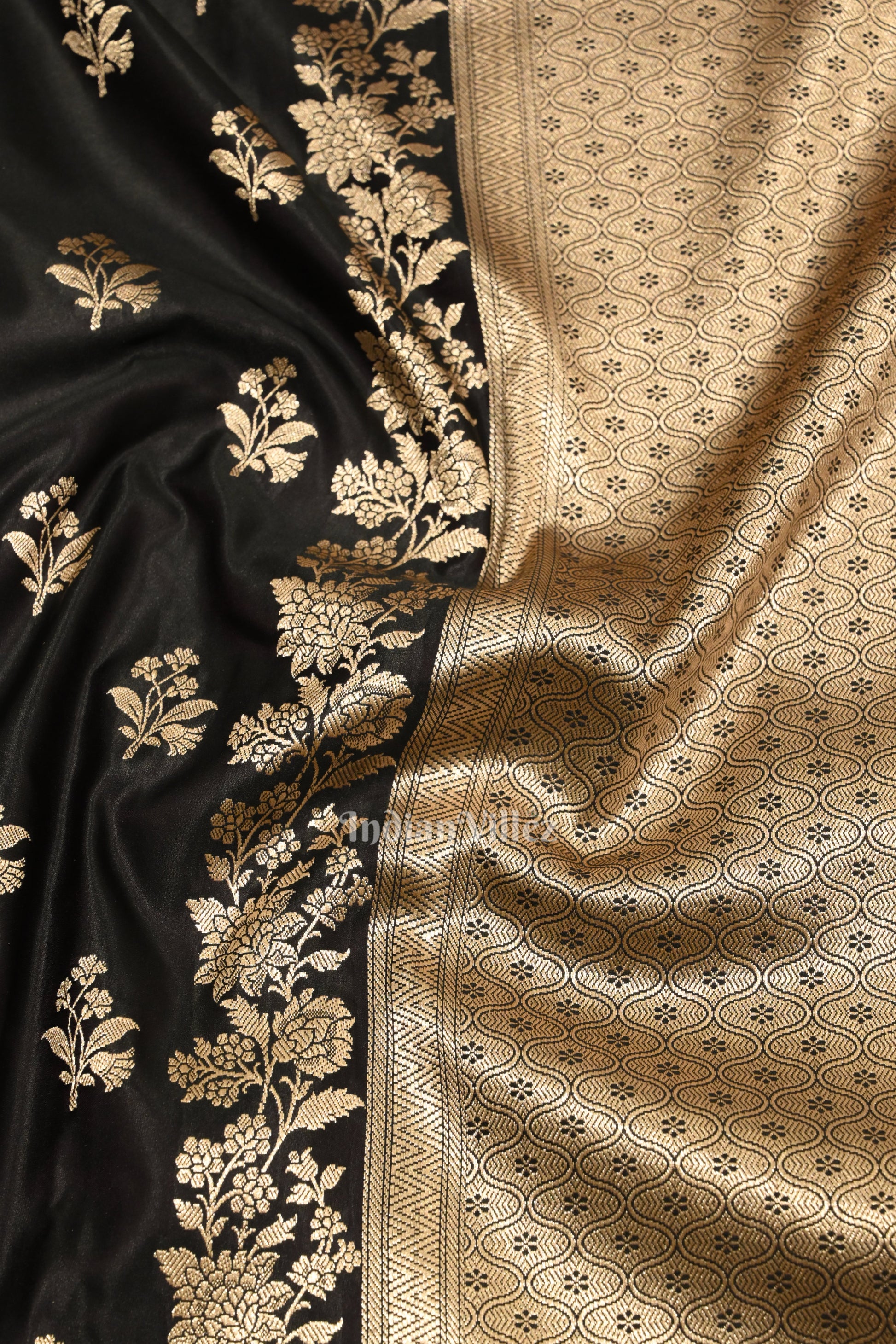 Deep Black Banarasi with Silver Satin Silk Saree