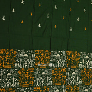 Dark Green Yellow Tribal Design  Sambalpuri Cotton Dress set with Dupatta