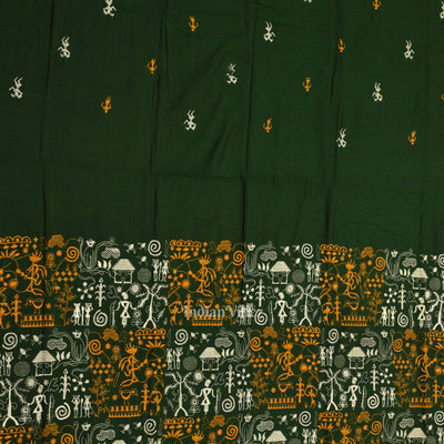 Dark Green Yellow Tribal Design  Sambalpuri Cotton Dress set with Dupatta