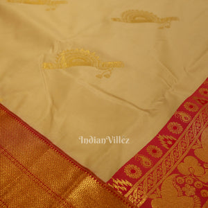 Cream Red Bridal Brocade Kanjivaram Silk Saree