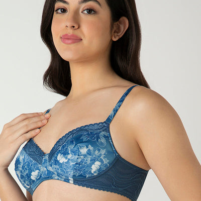 Demure Padded Non-Wired Demi Bra - Floral Fusion Print
