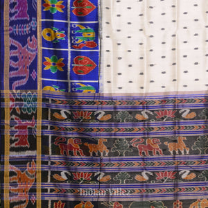 Off White with Royal Blue Animal Theme Khandua Silk Saree