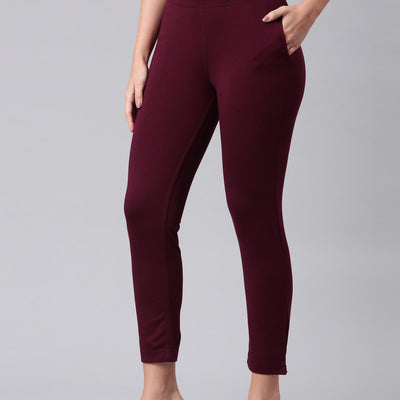 Women Solid Bright Maroon Mid Rise Smart Fit Kurti Pant