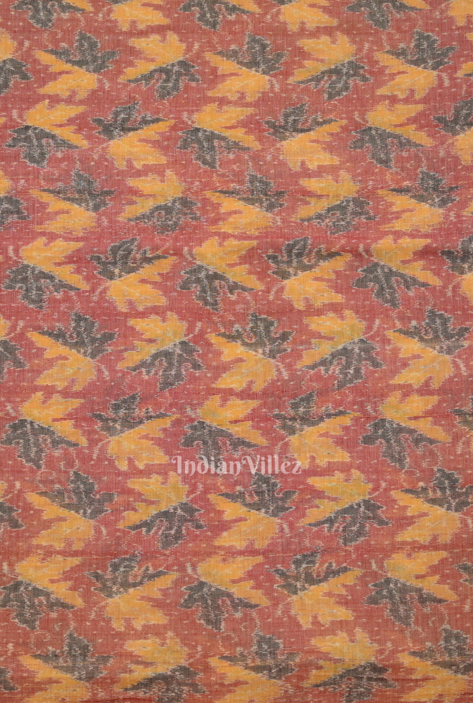 Peach Red Sambalpuri Ikat Cotton Fabric