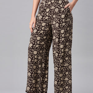 Women Black Woven Viscose Mid Rise Printed Palazzo