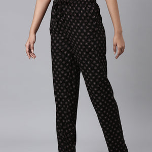 Women Printed Black Woven Viscose Lounge Pants