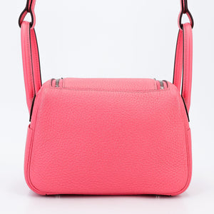 HERMÈS Mini Lindy Rose Azalee (8W) Clemence Palladium hardware