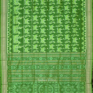 Dark Green Boita Theme Sambalpuri Silk Saree