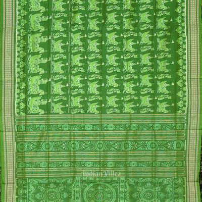 Dark Green Boita Theme Sambalpuri Silk Saree