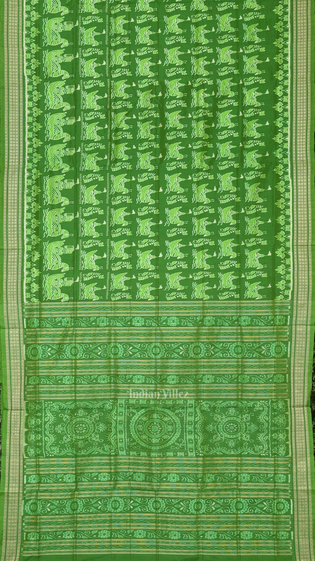 Dark Green Boita Theme Sambalpuri Silk Saree