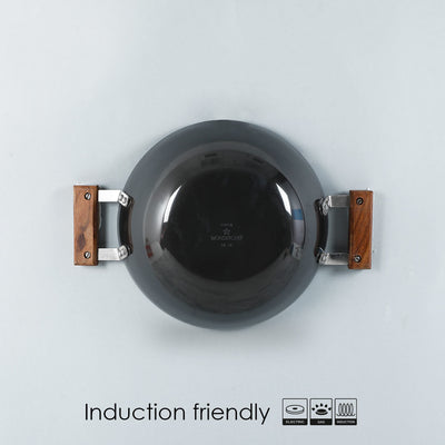 Ebony Hard Anodized 24 cm Wok with Lid 2.7 L | Ideal for Biryani, Pulao | Black