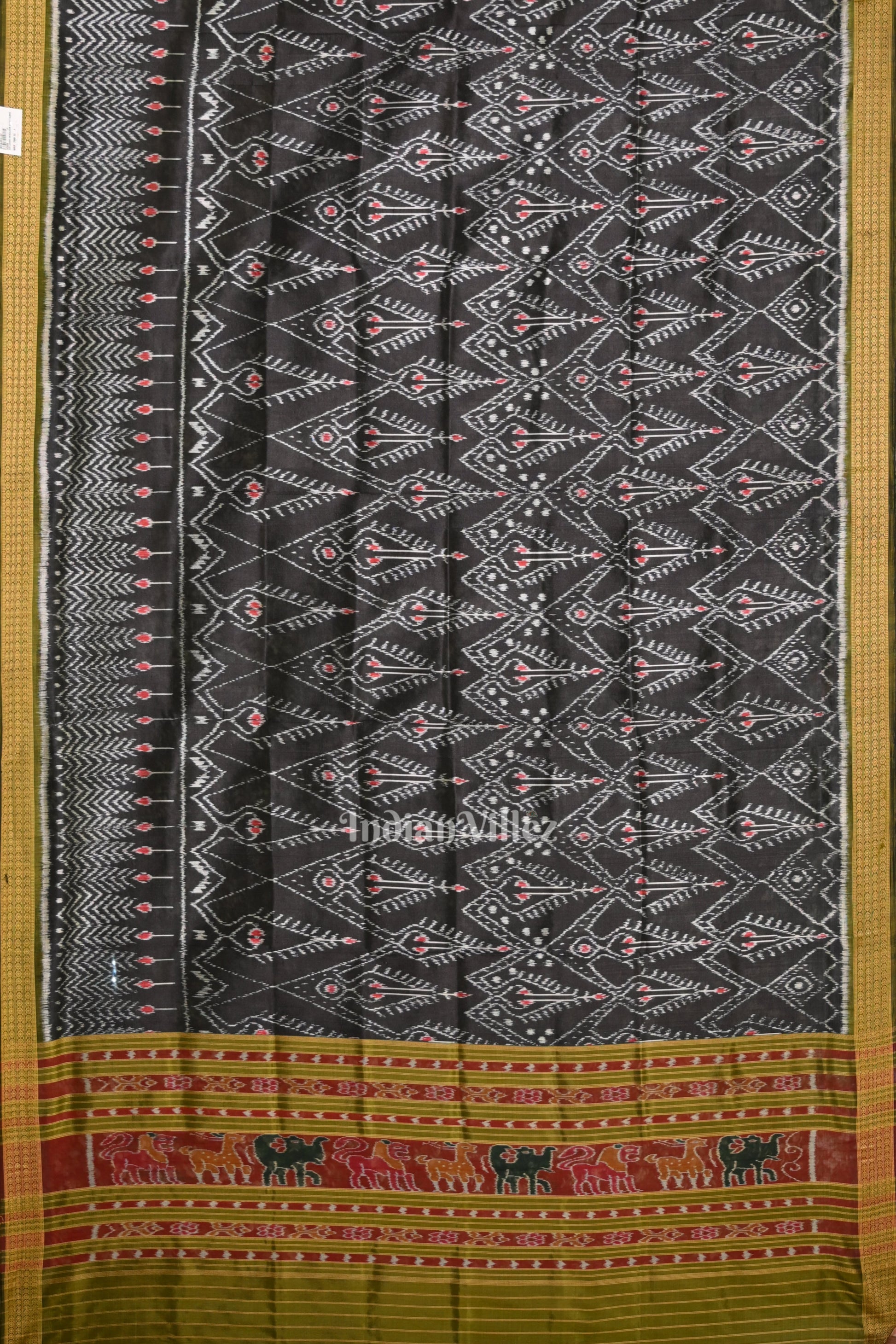 Black Tribal Theme Odisha Ikat Pure Silk Dupatta