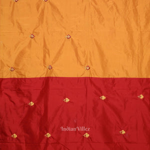 Yellow Red Floral Motif Pure Silk Hand Embroidered Saree
