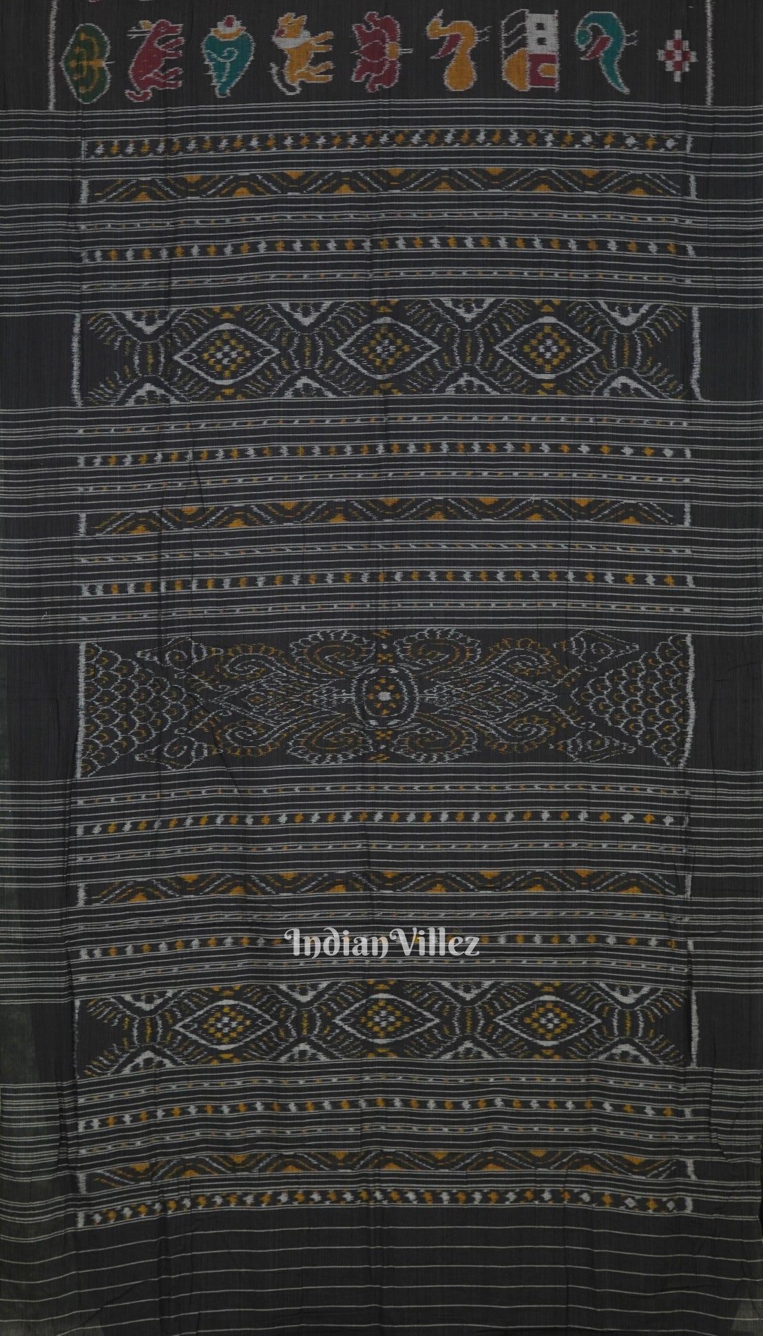 Black Nabarangi Sambalpuri Cotton Saree with Double Anchal