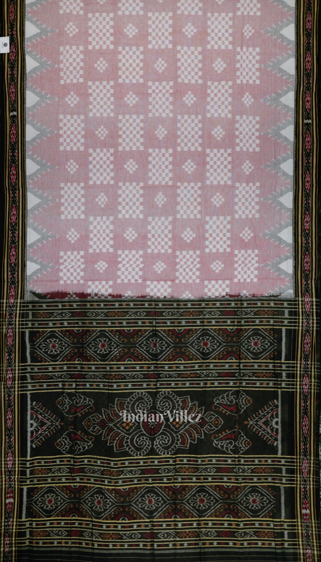 Light Pink Pasapali Theme Odisha Ikat Sambalpuri Pure Cotton Saree