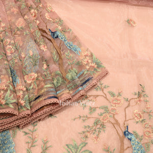 Peach With Floral Theme Kora Organza Banarasi Saree