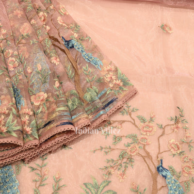 Peach With Floral Theme Kora Organza Banarasi Saree