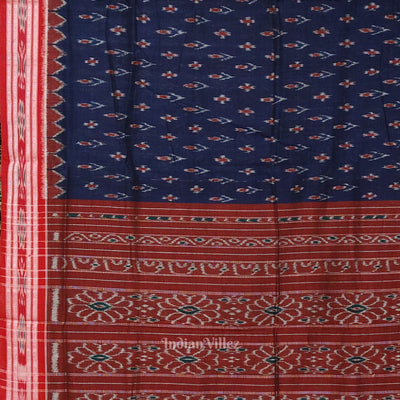 Blue Red Mayur Chandrika Maniabandha Cotton Saree