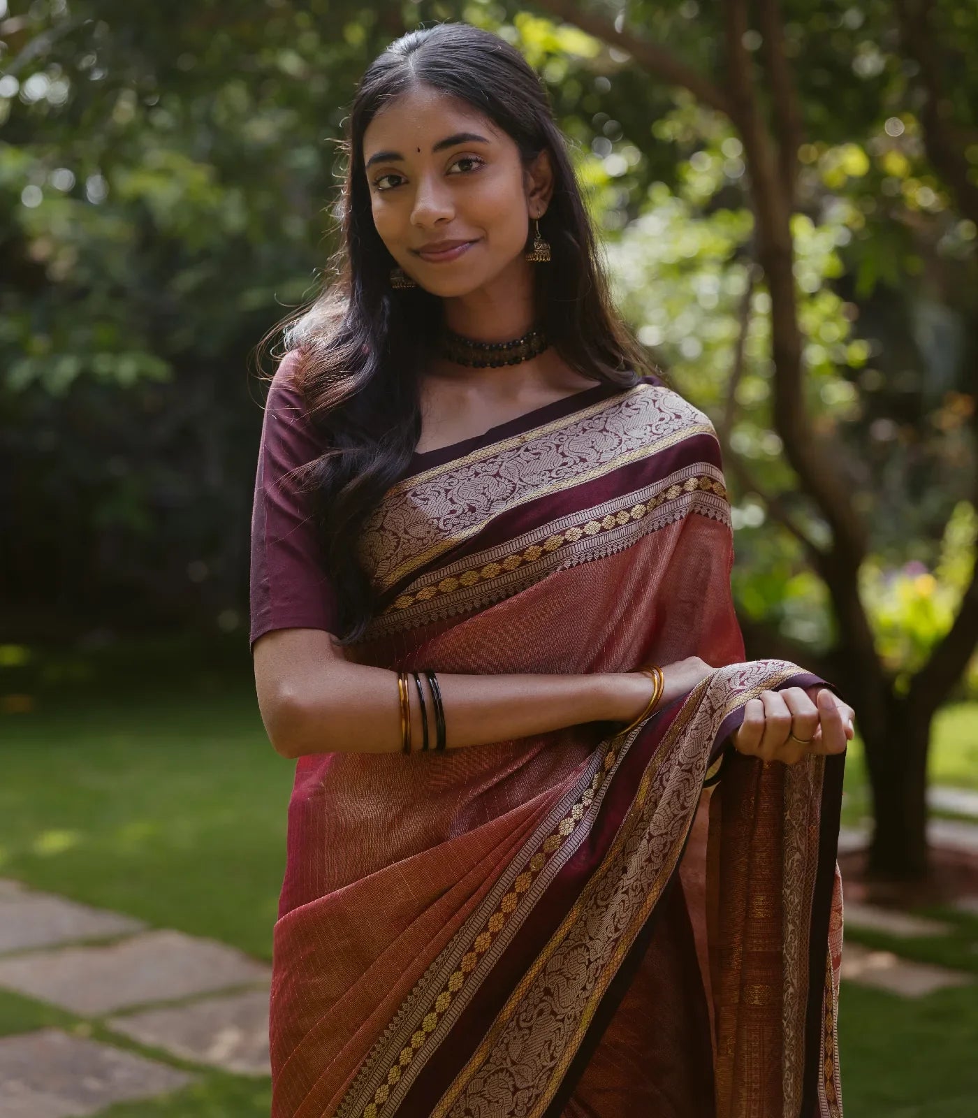 Dusty Pink Tissue Handloom Silk Cotton Saree With Zari Stripes