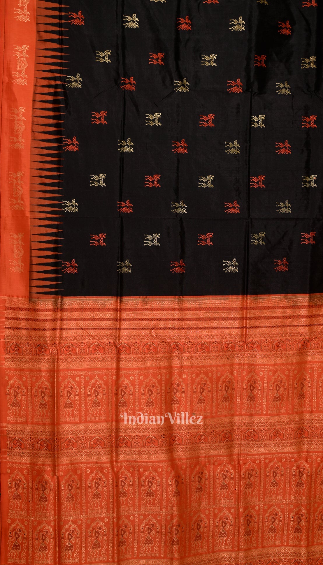 Black Orange Tribal Sambalpuri Ikat Bomkai Silk Saree