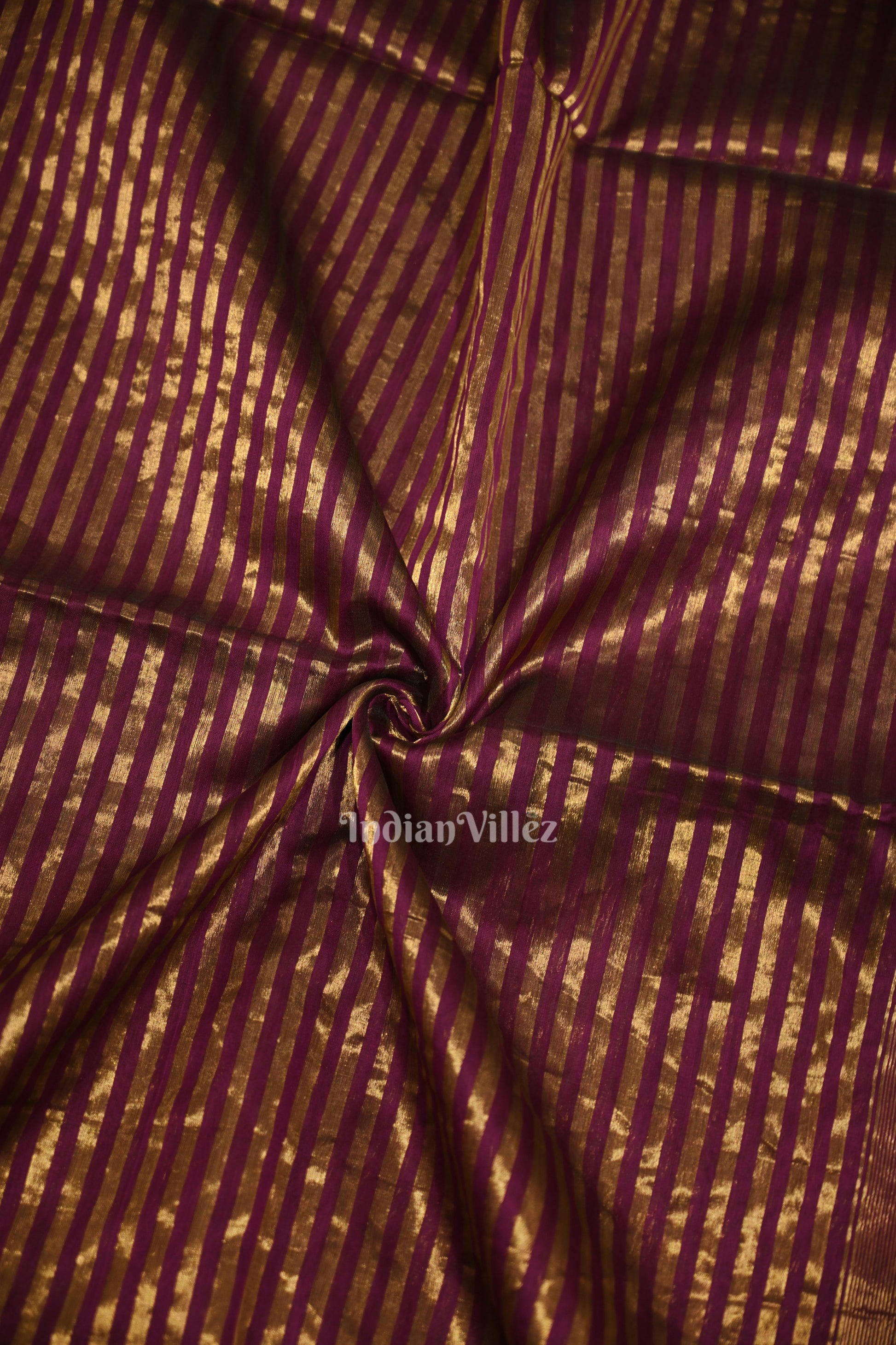 Magenta Stripped Pure Silk Cotton Maheshwari Saree