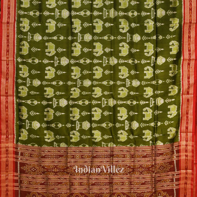 Green Elephant Theme Odisha Ikat Khandua Silk Saree