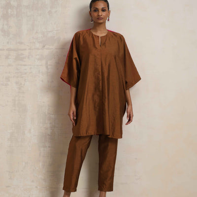 trueBrowns Brown Silk Co-ord Set