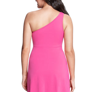 One Shoulder Neck Padded Swim Dress - Fandango Pink